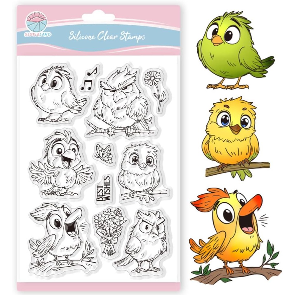 Clear Silicone Stamps For Card Making - Прозрачные штампы с забавными птицами для