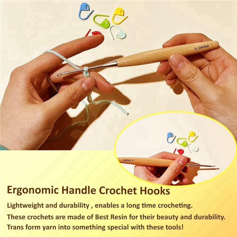 ABJI – набор из 40 деревянных  – обзор и цена Wooden Crochet Hooks Ergonomic Handle